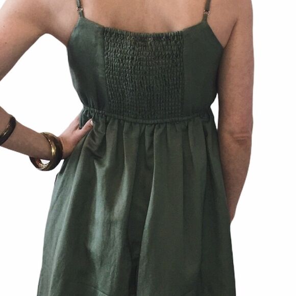 NWT THEKORNER Khaki Green Linen Long Blend Dress - Picture 8 of 10